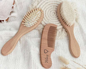 Personalized Wooden Baby Hairbrush Set with Name Engraving