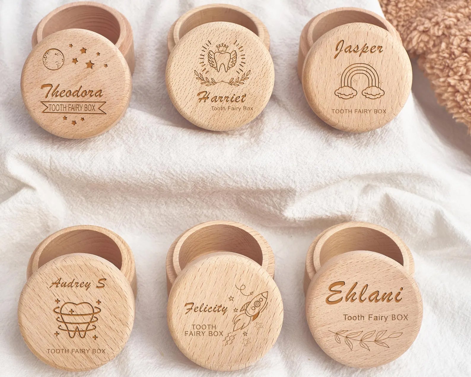 Personalized Wooden Tooth Fairy Box with Custom Name Engraving