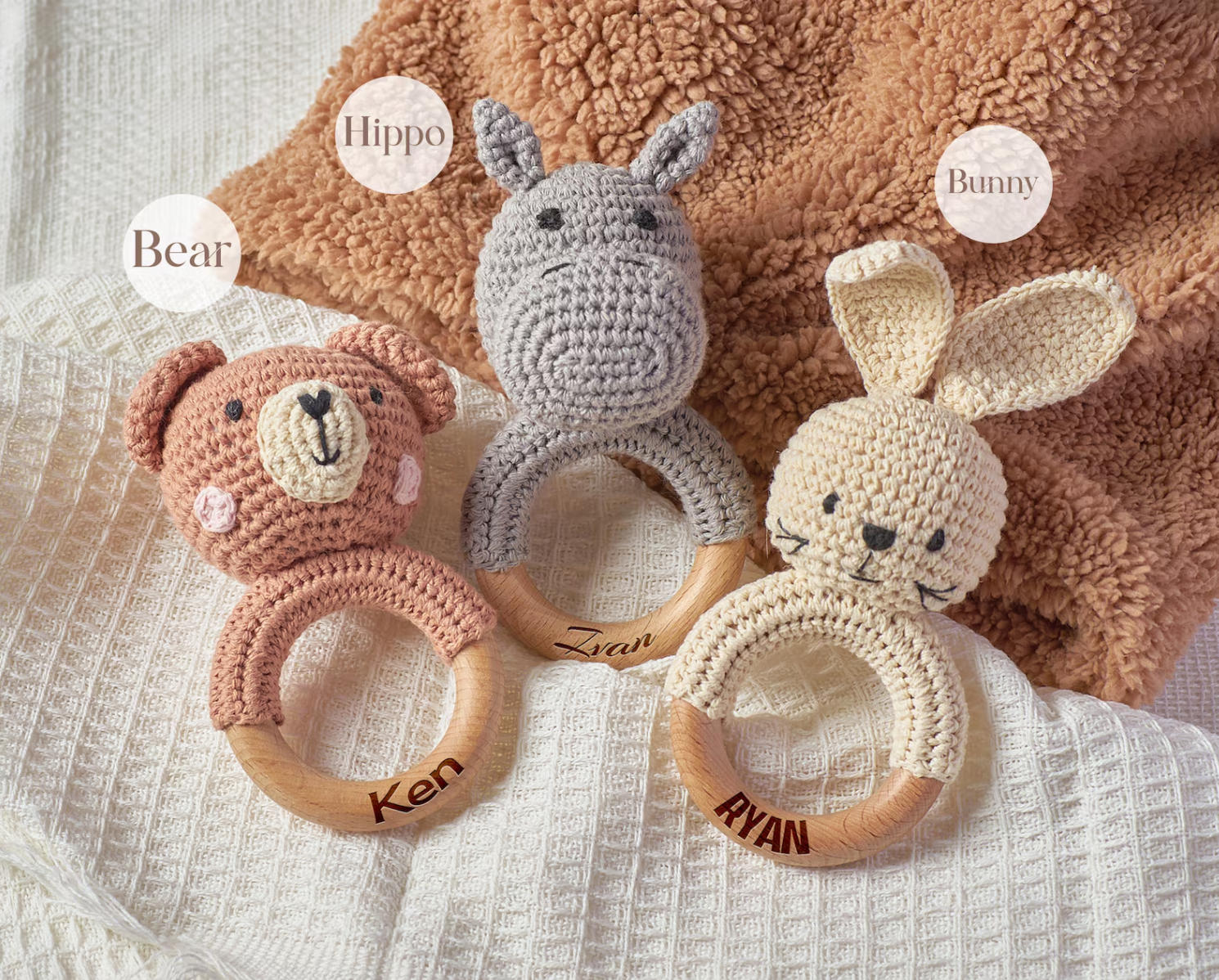 Personalized Animal Rattle with Name Engraving