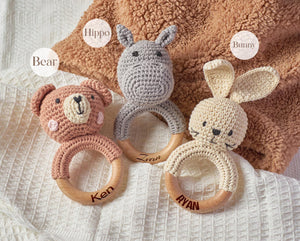 Personalized Animal Rattle with Name Engraving