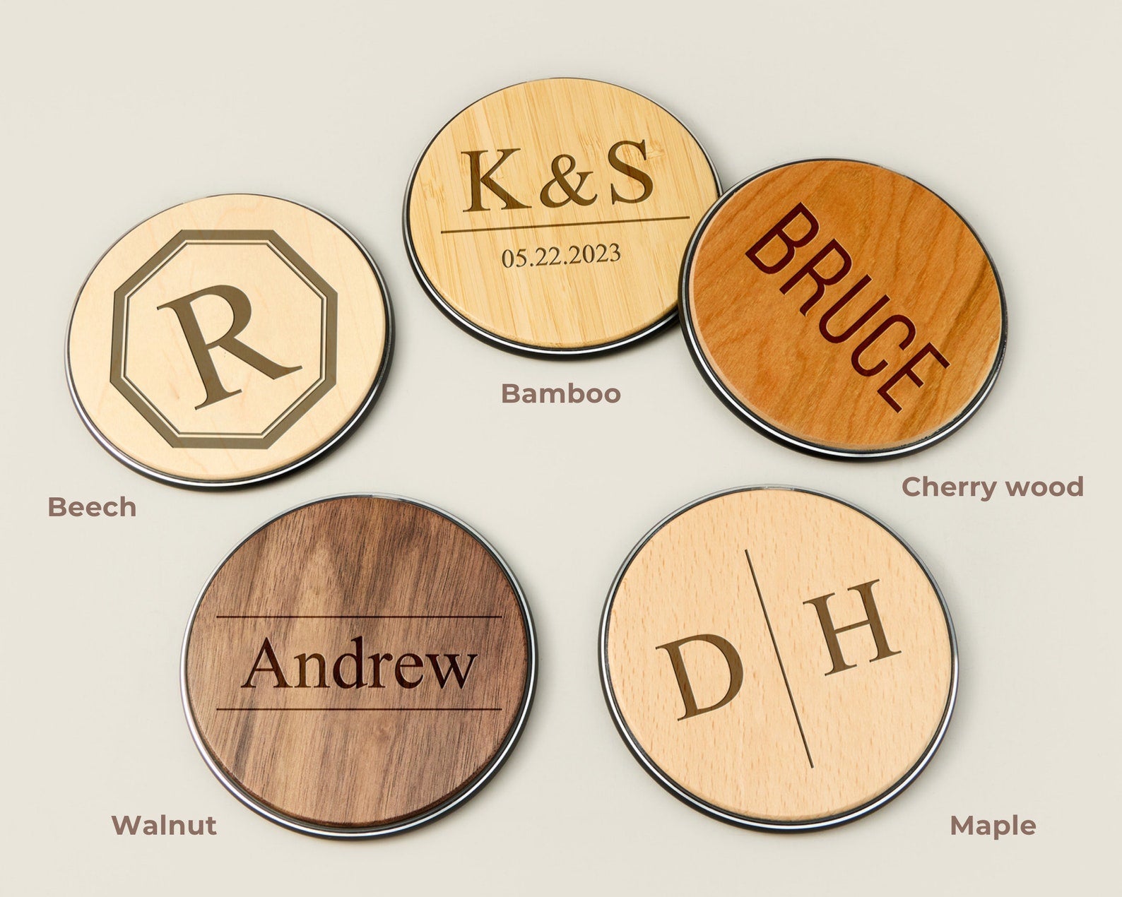 Personalized Wooden Wireless Charger with Custom Name Engraving