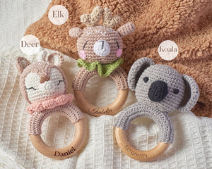 Personalized Animal Rattle with Name Engraving