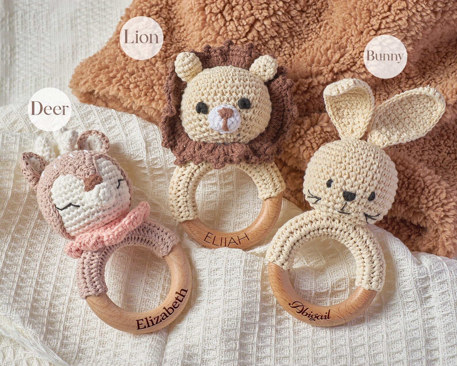 Personalized Animal Rattle with Name Engraving