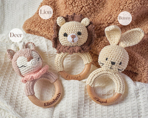 Personalized Animal Rattle with Name Engraving