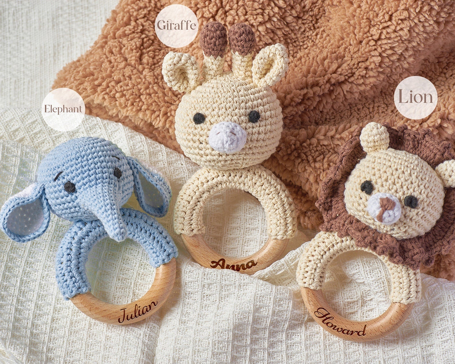 Personalized Animal Rattle with Name Engraving