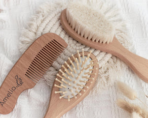 Personalized Wooden Baby Hairbrush Set with Name Engraving
