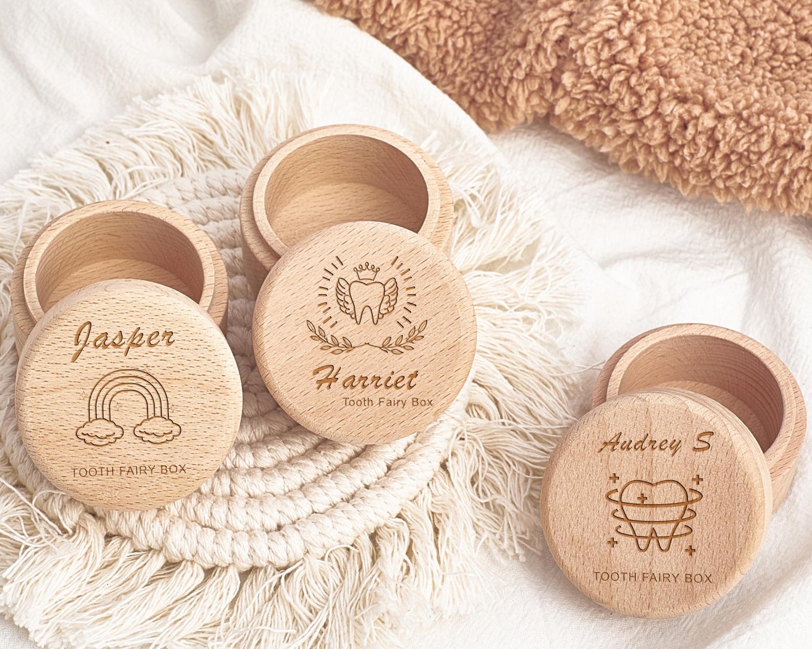 Personalized Wooden Tooth Fairy Box with Custom Name Engraving