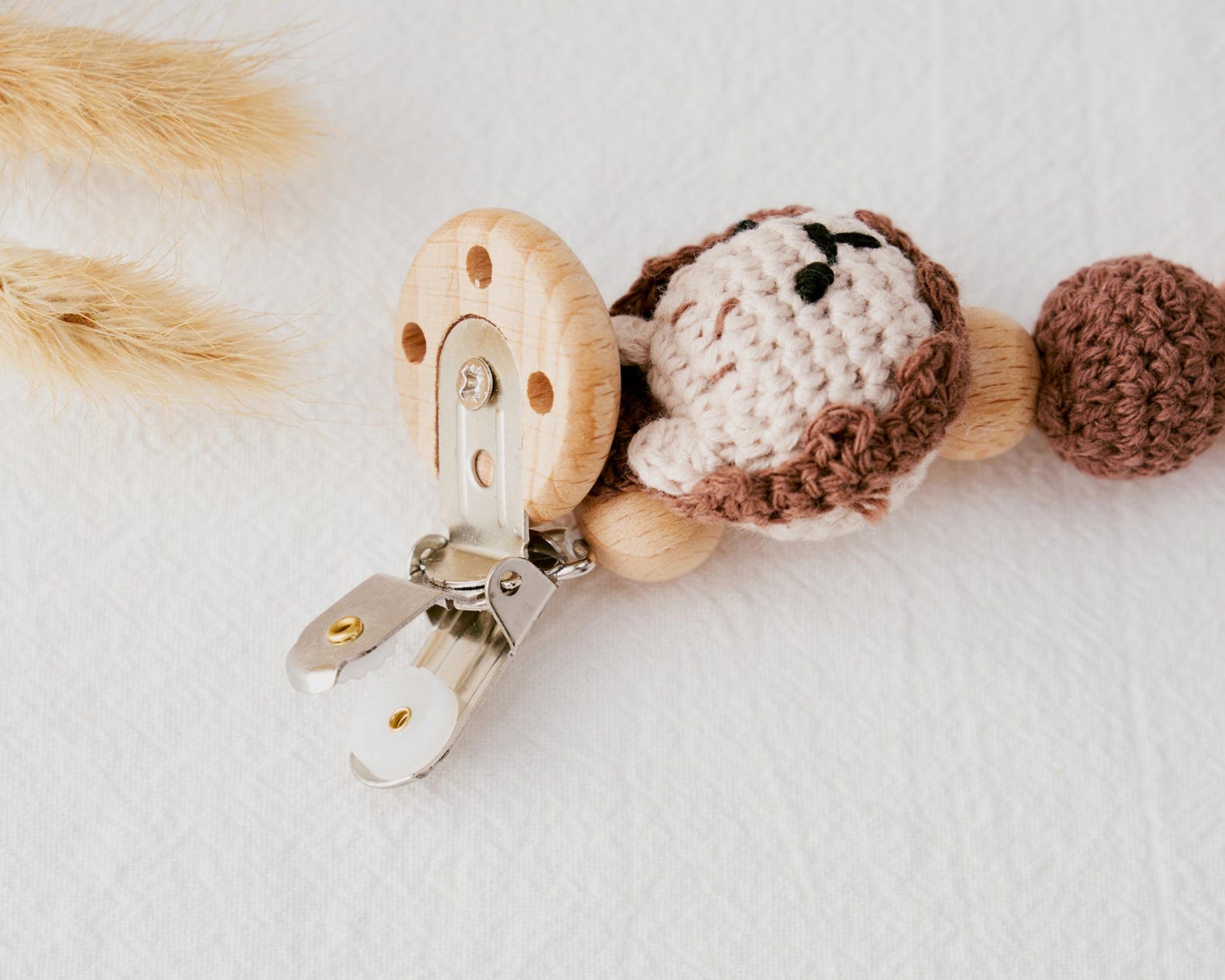 Personalized Pacifier Clip with Crochet Animals | Custom Baby Gift