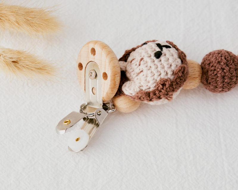 Personalized Pacifier Clip with Crochet Animals | Custom Baby Gift