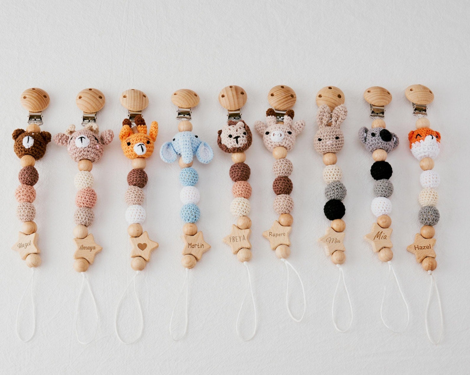 Personalized Pacifier Clip with Crochet Animals | Custom Baby Gift