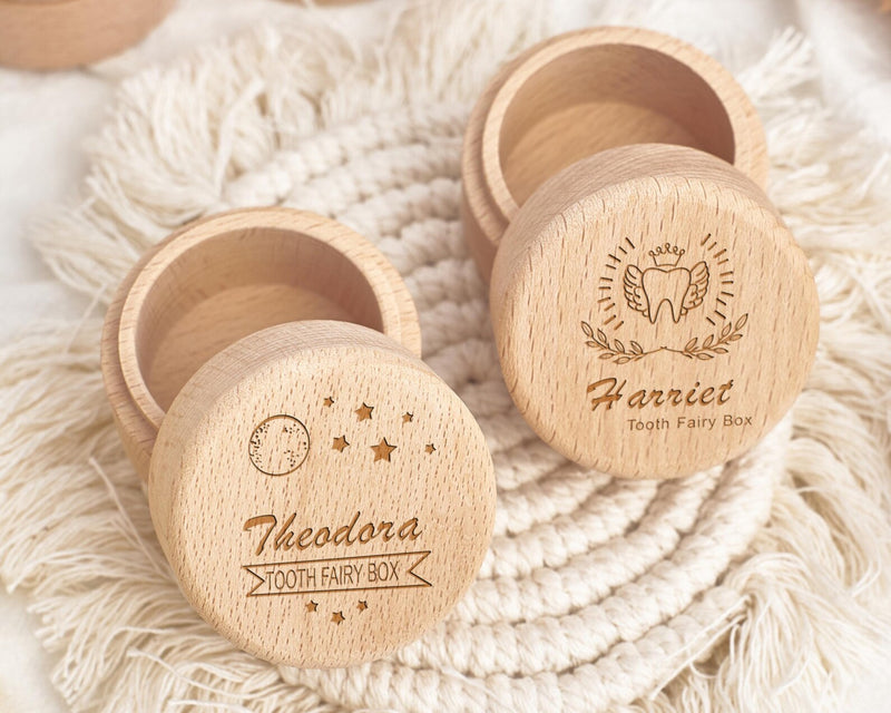 Personalized Wooden Tooth Fairy Box with Custom Name Engraving