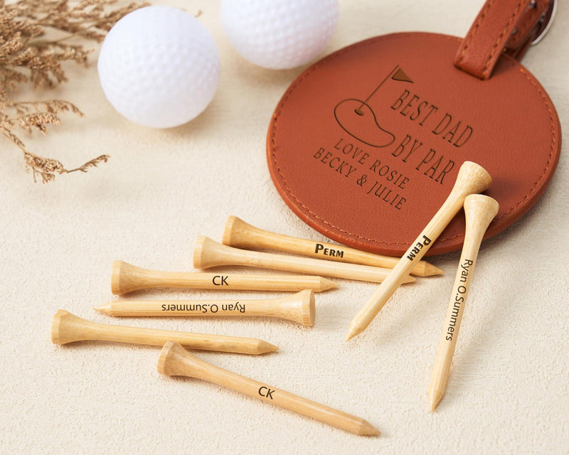 Personalized Golf Bag Tag for Dad | Custom Engraved Leather Tee Holder | Father's Day Golf Gift