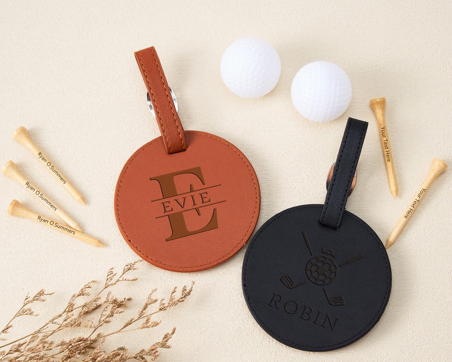 Personalized Golf Bag Tag for Dad | Custom Engraved Leather Tee Holder | Father's Day Golf Gift