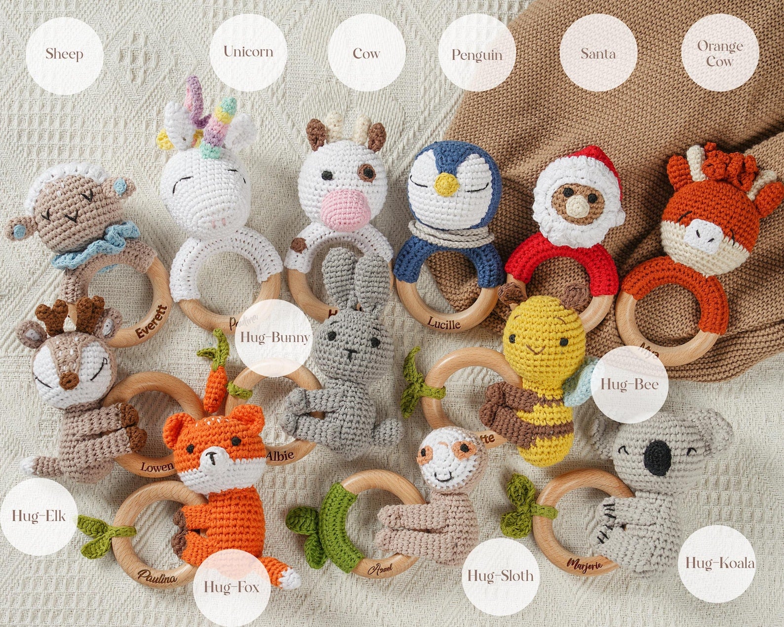 Personalized Animal Rattle with Name Engraving