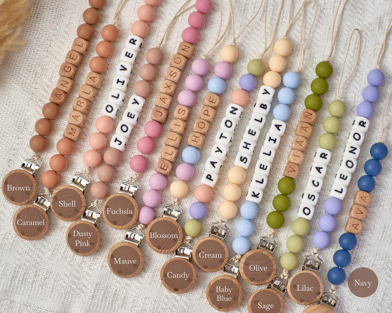 Personalized Pacifier Clip and Baby Rattle Set | Custom Monogram Gift