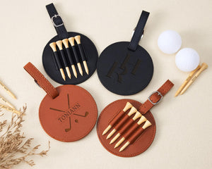 Personalized Golf Bag Tag for Dad | Custom Engraved Leather Tee Holder | Father's Day Golf Gift